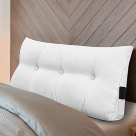Wenqik Wedge Pillow Triangular Dorm Headboard Bed Rest Reading Backrest Back Support Long Bolster Pillow with Removable Cover for Dorm Room Supplies (White,Twin (39 x 20 x 8 Inch))