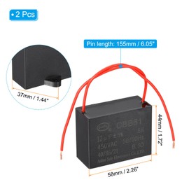 PATIKIL 12uF 450 V CBB61 Capacitor, 2Pcs Ceiling Fan Capacitor Motor Starting Capacitor Metalized Polypropylene Film Capacitors for Ceiling Fan Motor, Black