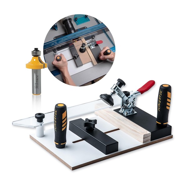 POWERTEC 72255 Rail Coping Sled with R3/8" Roundover Router Bit,