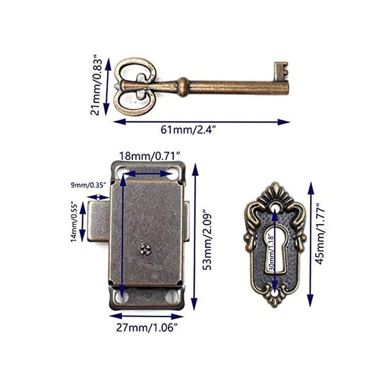 2 Pack Retro Cabinet Cupboard Jewelry Box Decorative Lock Case