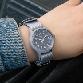 Citizen Q&Q Analog Solar Wristwatch, Water Resistant to 10 ATM, Nylon Strap, gray, Classic