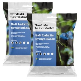Nordiskt Lakritskok Salt Lakrits Licorice, 4.23oz (2 Bags) (Blueberry)