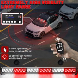 TeddyTT Emergency Strobe Firefighter Lights Bar Directional Traffic Advisor Warning Strobe Flash Emergency Fire Lights for Firefighters Vehicle Visor Lights 27 Inch 6Panel Led Remote Control White Red