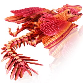 Makoike 3D Printed Dragon with Wings Feathered Wyvern Dragon Fidget Articulated Animals 3D Printed Toys Desktop Pet (Orange)