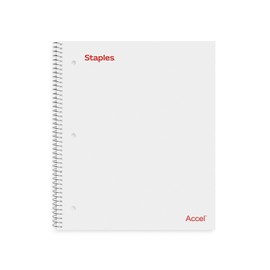 STAPLES Premium Poly 1‑Subject Notebook, 8” x 10.5”, Wide Ruled, 100 Sheets, White