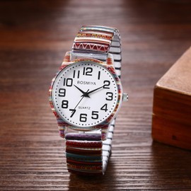 Avaner Elastic Strap Wristwatch, Big Number Analog Quartz Bracelet Watch, Printed Band Bangle Watch for Women