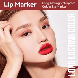 Red Lip Liner And Lipstick, 2-in-1 Red Matte Cream Lipstick & Lip Liner, Waterproof Sweatproof No Smudge Long-Lasting Moisturizing Highly Pigmented Makeup