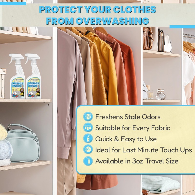 Grandma's Secret Wrinkle Remover - Wrinkle Release Spray, Odor Eliminator,