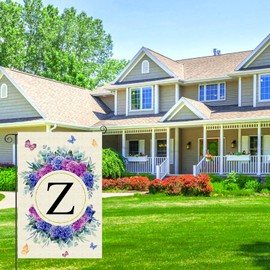 Monogram Letter Z Garden Flag Floral Front Porch Flag Welcome Burlap Flower Yard Flags Outdoor Family Last Name Initial 12x18 Inch Double Sided Home Flag for Outside Patios Lawns Decoration