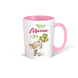 Trötsch Tasse Glück Mama weiß rosa: Kaffeetasse Teetasse Geschenkidee Geschenk (Keramiktasse / Glücksmaus)