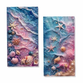 Marble Texture Hand Towels Bathroom Set of 2 Absorbent Pink Blue Starfish Shells Pearls Bathroom Kitchen Towels Set of 2 Lightweight Breathable Face Towels for Bathroom Gifts for Women Man 14"x28"