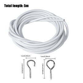 Curtain Wire and Hooks Set 5M Curtain Wire White, with 12 Pieces Hooks, Curtain Wire Kit, Curtain Wire White Window Cord Cable, for Hanging Curtains, Multipurpose Wire Suitable
