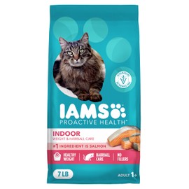 IAMS Proactive Health Indoor Weight Control & Hairball Care Adult Dry Cat Food, Salmon Recipe, 7 lb. Bag