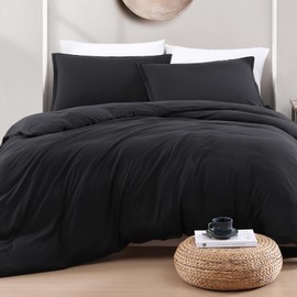 LANE LINEN Single Duvet Cover Set Black - Pre Washed Soft Microfibre Polyester Duvet Cover with Pillow case - Bedding Quilt Cover Set