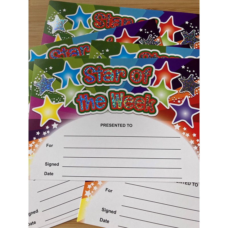 SuperStickers 'Star of The Week' Rainbow Sparkling Certificates. A5 certificates.
