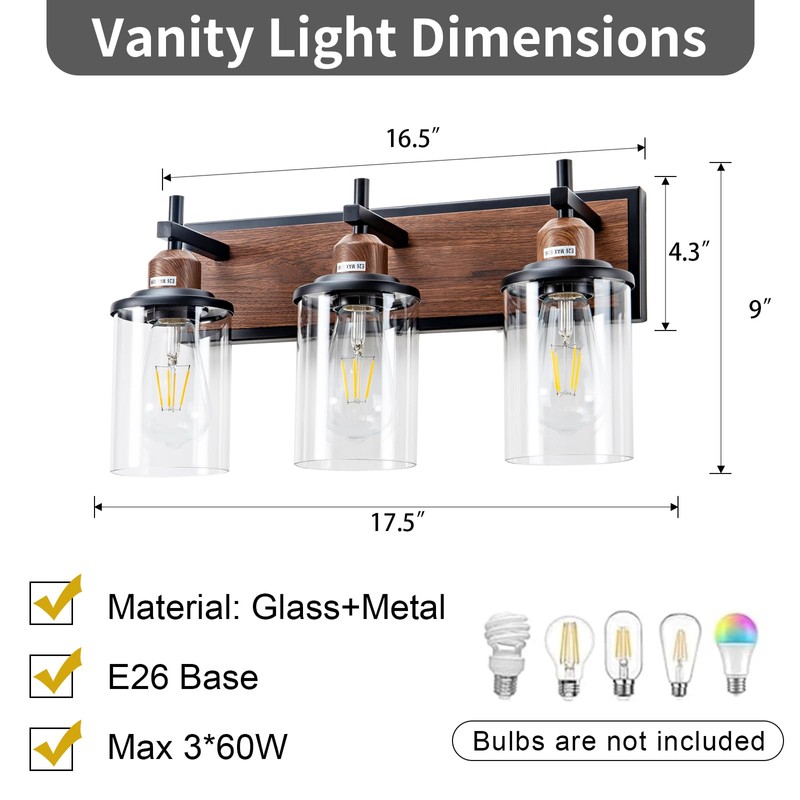 Lanhall 3-Light Farmhouse Bathroom Light Fixtures Vintage Vanity Lights Over