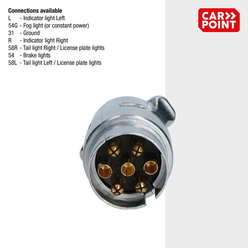 Carpoint 7-pin metal connector, for car, trailer, caravan, bicycle carrier,