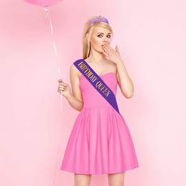 Purple Birthday Queen Sash and Crown Decorations for Women