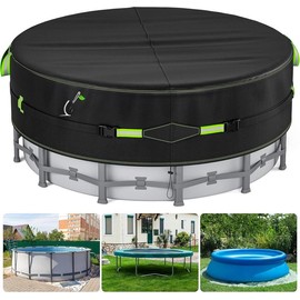16 Ft Round Winter Pool Cover with Reflective Strips, Swimming Pool Cover for Above Ground Pools, Solar Cover Including Rope Tie and Luminous Ground Nails, PU Tarp Snug Fit for UV Protected:_Black(Oval)_12 x24 Ft-Oval Pool Cover