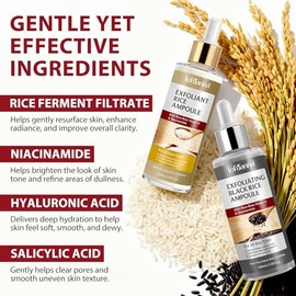 Black Rice Exfoliant and White Rice Ampoule Exfoliant, Peel Shot Glow Exfoliating Face Serum, Korean Skin Care Soft Exfoliating Body Scrub Dead Skin C
