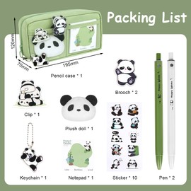 OFFCUP Pencil Case, Panda Pencil Pouch, Large Capacity Multi-Layer Cute Pencil Bag with Dolls and Stickers, Wide Opening Mouth Pencil Case Makeup Bag School Stationery for Kids Girls Boys Gifts