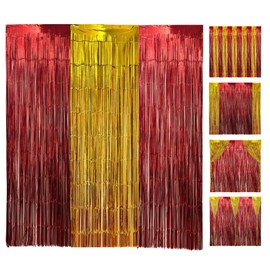 Parxara Red Gold Foil Fringe Curtains, 3 Pack Birthday Decorations Metallic Streamers, Party Photo Booth Backdrop for Holiday Wedding Engagement Bridal Shower
