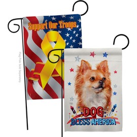 Breeze Decor Patriotic Brown Chihuahua Garden Flag Pack Dog Puppy Spoiled Paw Canine Fur Pet Nature Farm Animal Creature Support Our Troops House Banner Small Yard Gift Double-Sided, Made in USA