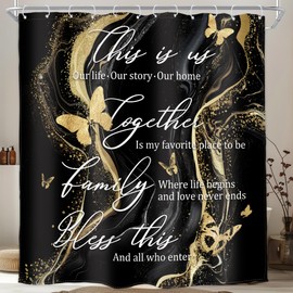Homewelle Black Golden Marble Bible Verse Shower Curtain Scripture Inspirational Quotes Abstract Modern Ombre Luxury 72Wx72H Inch Gold Cracked Lines Waterproof Polyester Fabric Bathroom Bathtub