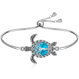 Turtle Bracelet Turquoise Tree of Life Sea Turtle Bracelet for Women Sterling Silver Hawaiian Sea Jewelry Ocean Beach Gifts