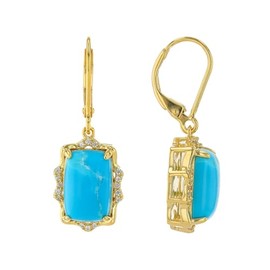 Kingman Turquoise White Zircon Gold Earrings 0.14ctw for Women