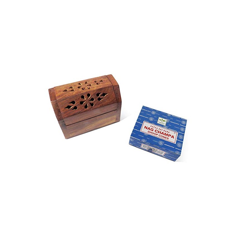 Purity Style Wooden Incense Cone Burner Box with 12 Nag