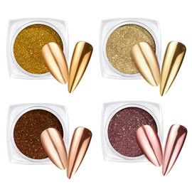 Beetles Chrome Nail Powder Mirror Effect Gold Champagne Chrome Powder 4 Colors Brown Nails Art Design Manicure Decoration Glitter, 0.5g/Jar Holiday Gift for Women Girls