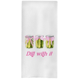 BYRFIIEU Coquette Pink Bow Pickle Kitchen Towels, Pickle Lover Gifts for Women Dish Tea Towels for Kitchen Decor, Dill Pickles Gifts Decorative Hand Towels, 16x24 Inch