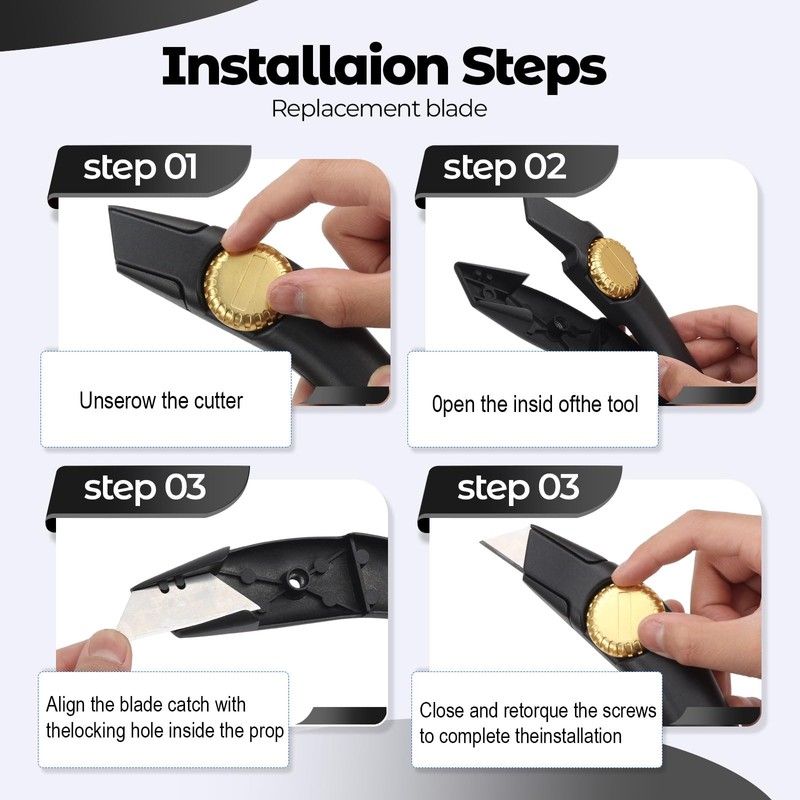 2PCS Black Fixed Blade Roofing Knife, Heavy Duty Utility Knife
