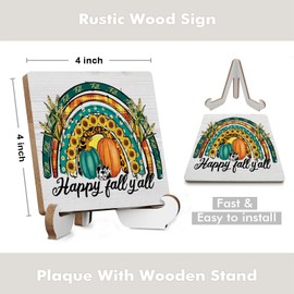 Pumpkin Truck Sunflower Autumn Thanksgiving Fall Decor Rustic Wooden Desk Decor Inspirational Fall Quotes for Home Farmhouse Office Bathroom Table Seasonal Harvest Decoration Plaque with Wood Stand