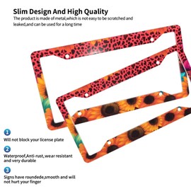 GACCAP License Plate Frame 2 Pack Front Rear Aluminum Metal Rust-Proof Universal Car Tag Frames Holder with 4 Holes Car Decor Accessory with Screws for Men Women - Leopard Sunflower