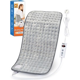 Electric Heating Pad for Back Neck Shoulders, Heat Pad with Auto Shut Off in 90 min,10 Heat Level Settings, Fast Heated Pad 100% Soft Comfortable Polyester, Machine Washable (30x60cm) Grey