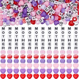 SOFPLATE 660Pcs Mother's Day Bracelet Kits Pony Beads Bracelet Making Kit Beads and Letters Acrylic Red Pink Purple Heart Beads for Jewelry Making Supplies DIY Bracelets Valentines Day