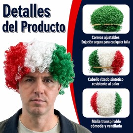 Peluca Tricolor México Mundial Para Fiestas Y Disfraces