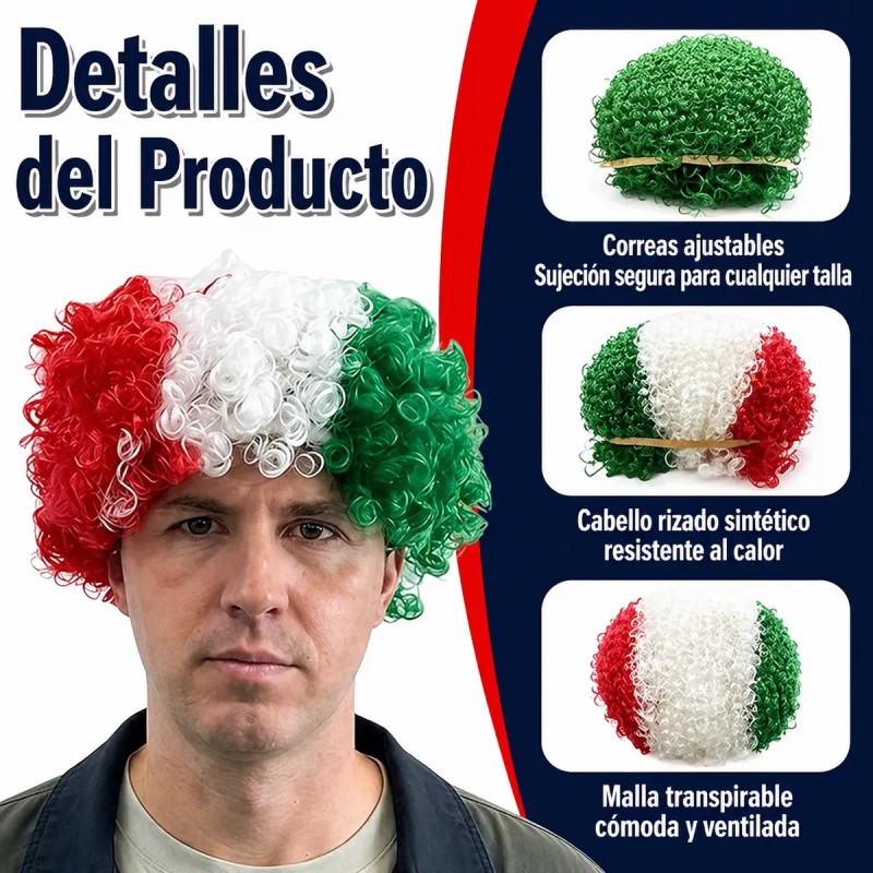 Peluca Tricolor México Mundial Para Fiestas Y Disfraces