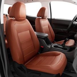 FEINEPRO Seat Covers for Chevy Colorado, Fit for Colorado 2014-2022 Crew Cab Extends Cab Z71 LT ZR2 Work Truck, Leather Car Seat Covers Full Set Waterproof (Brown) Only Front Seat