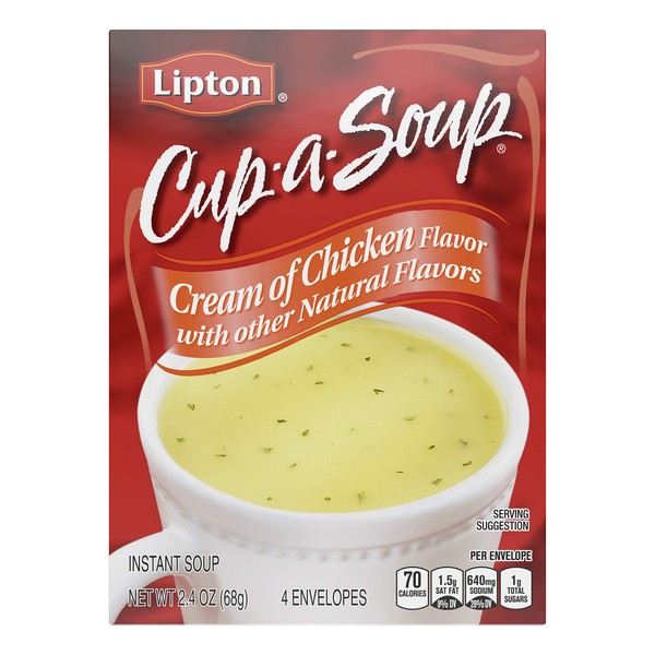 Lipton Cup-a-Soup Instant Soup For a Warm Cup of Soup Cream of Chicken Only 70 Calories Per Serving 2.4 Oz 4 Count (12 Pack)