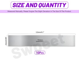 Swpeet 10 pieces 304 stainless steel shim stock kit, 1 inch (width) x 6 inch (length) x 0.01 inch (thickness) metal shim stick strips, thin metal shim sheet for gap filler strips, craft making
