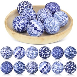 Libima 12 Pcs Porcelain Blue and White Decorative Balls 2.76" Chinoiserie Balls for Centerpiece Bowls Filler Fabric Wrapped Bowl Filler Trays for Christmas Vases Tables Basket Home (Classic)