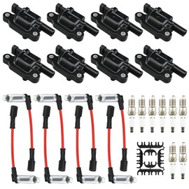 Set of 8 Square Ignition Coil Pack and Spark Plug Wires Harness for 5.3 V8 2007 2008 2009 2010 2011 Chevy Silverado 1500 Avalanche Tahoe Suburban GMC Yukon Sierra Coils 5.3L Replaces UF413 12570616