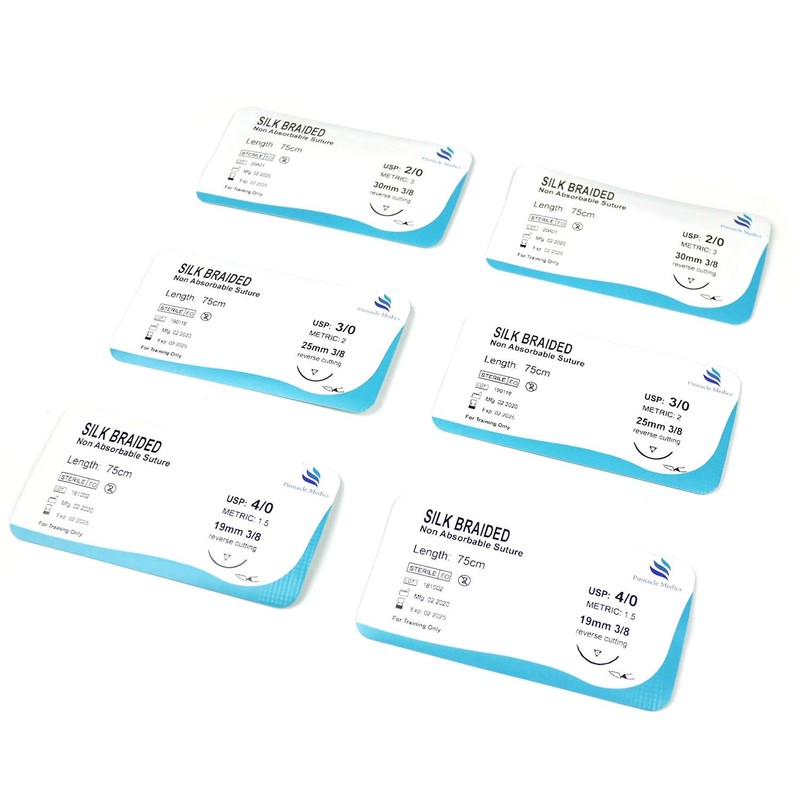 Practice Sutures | Sutures Thread with Needle (24 Mixed 2/0,
