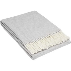 Nostra Andora Bedspread, 140 x 200 cm, Soft Merino Wool Blanket with 10% Cashmere, Picnic Blanket, Warm Sofa Blanket in Grey, Merino Blanket for Couch and Outdoor Sofa, Couch Blanket with Tassels