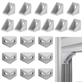 Corner Brackets, Angle Brackets, 90 Degree Right Angle, 90 Degree Right Angle, Aluminum Alloy 20 Pack Universal Shelf Brackets for 2020 Series Aluminum Extrusion Profiles, Silver, 9.2x20.2x16.7MM