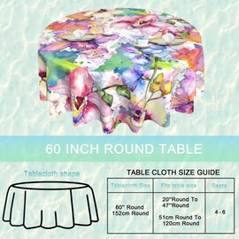 UIUPRO Floral Round Tablecloth 60 inch,Orchid Flower Watercolor Circle Table Cloth Polyester Waterproof Stain Wrinkle Free Table Cover for Home Kitchen Dining Party Pinic Patio Outdoor Decor