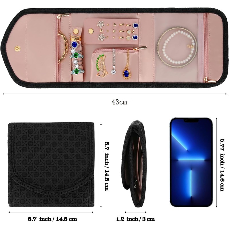 Polyester cotton Travel Jewelry Organizer Case, Foldable Small Jewelry Roll
